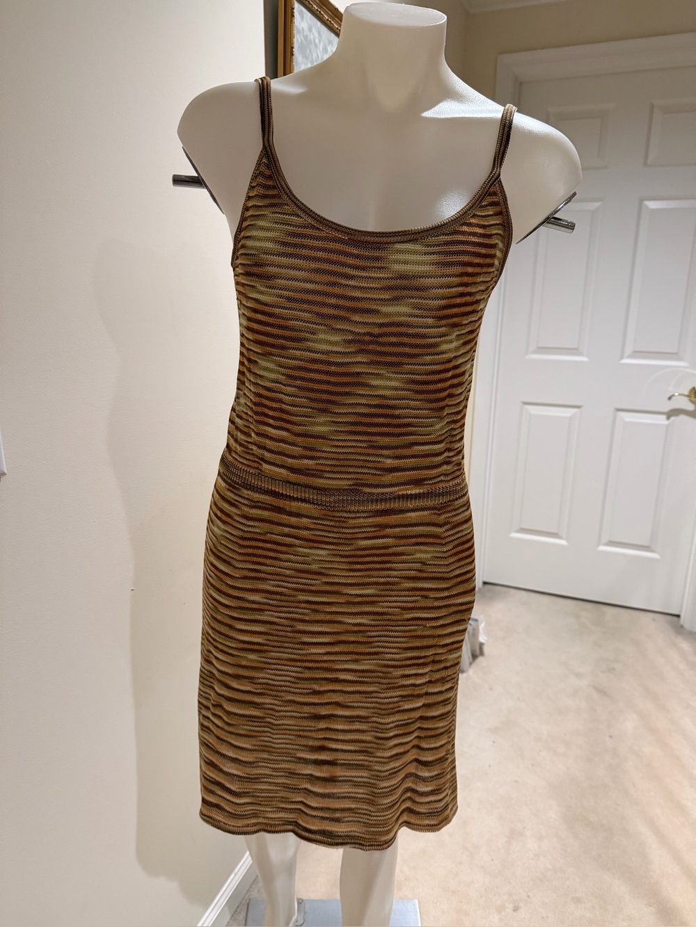 Vtg 90s Missoni for Saks Fifth Avenue Knit Bodycon Dress in Brown Multi Sz 42